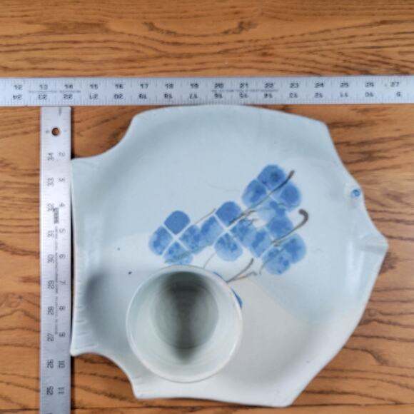 Kent Follette Studio Pottery Platter 13x11 Signed Fish Abstract Dip Bowl Tray - Picture 3 of 6